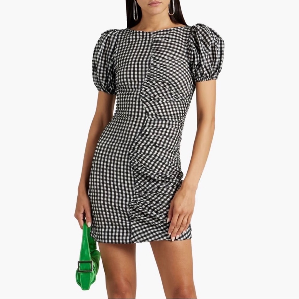 Ganni Gingham Seersucker Mini Dress size 6 - Picture 2 of 10